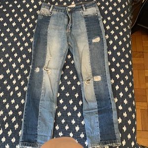 Free People distressed two toned jeans denim